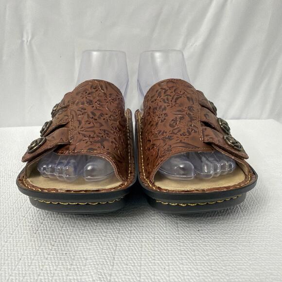 Alegria Julee Sandals Womens Size 7 Wide Brown Leather Floral Slides - Picture 2 of 9